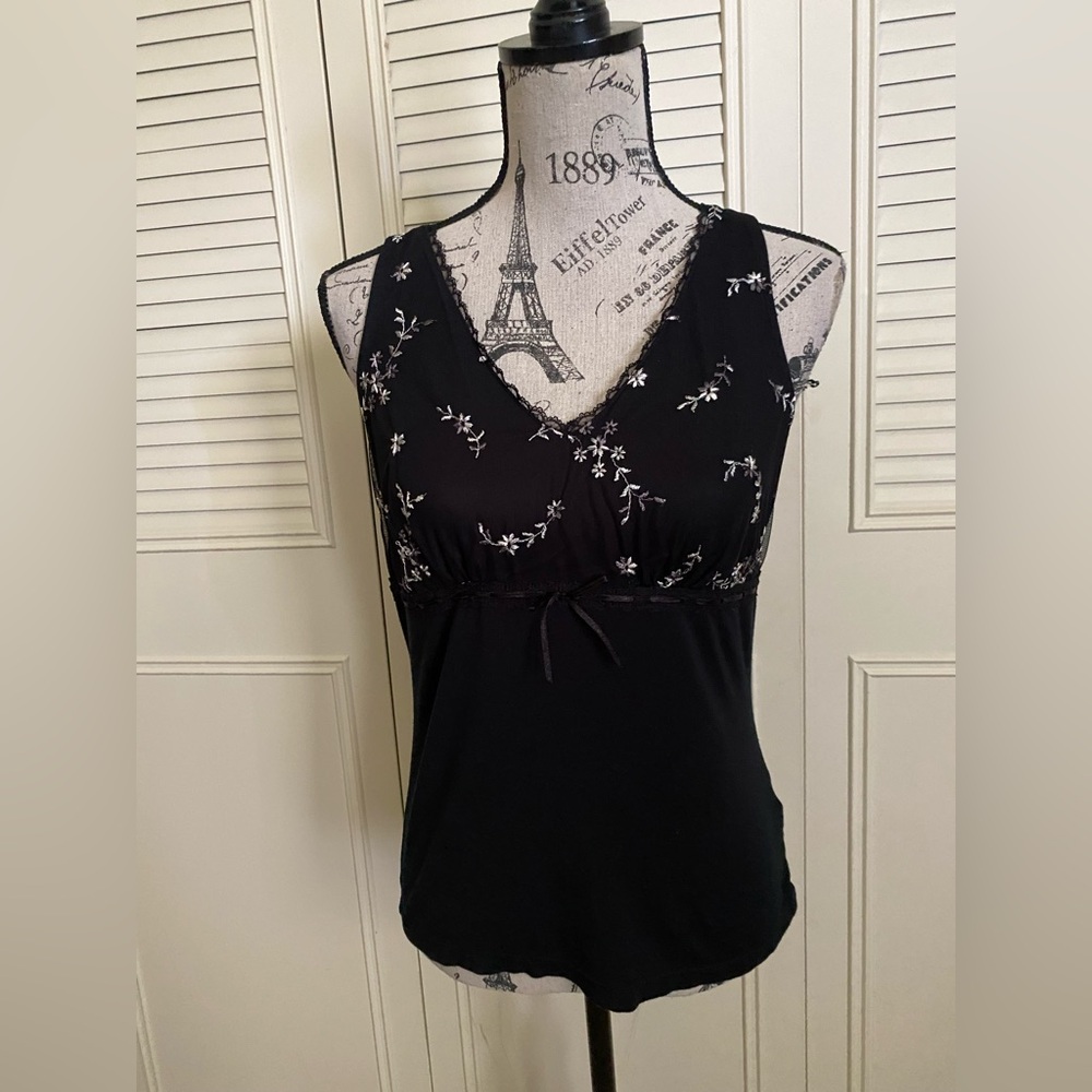 Apt 9 intimates black mesh floral embroider v neck tank top
